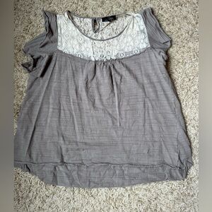 Suzanne Betro Gray Blouse with Lace Detail